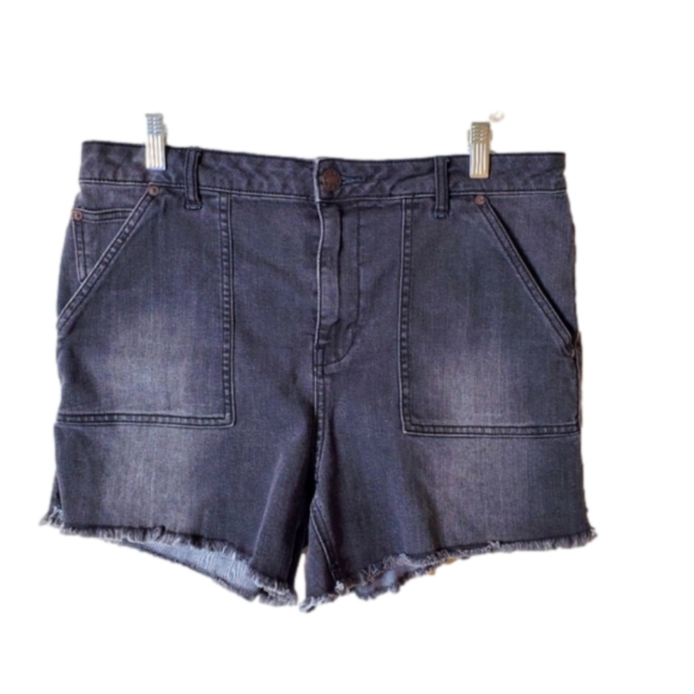 Free People Black Patch Pocket High Rise Denim Jean Shorts